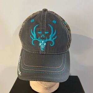 Bone Collector 6 Panel Adjustable Hat Cap Men’s Camo Teal Skull Hunting Outdoors